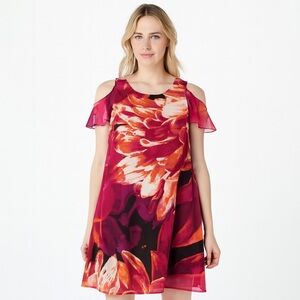 🌺 Kensie “Fuo” Cold Shoulder Floral Print mini Dress – Pink/Orange SIZE 6 EUC